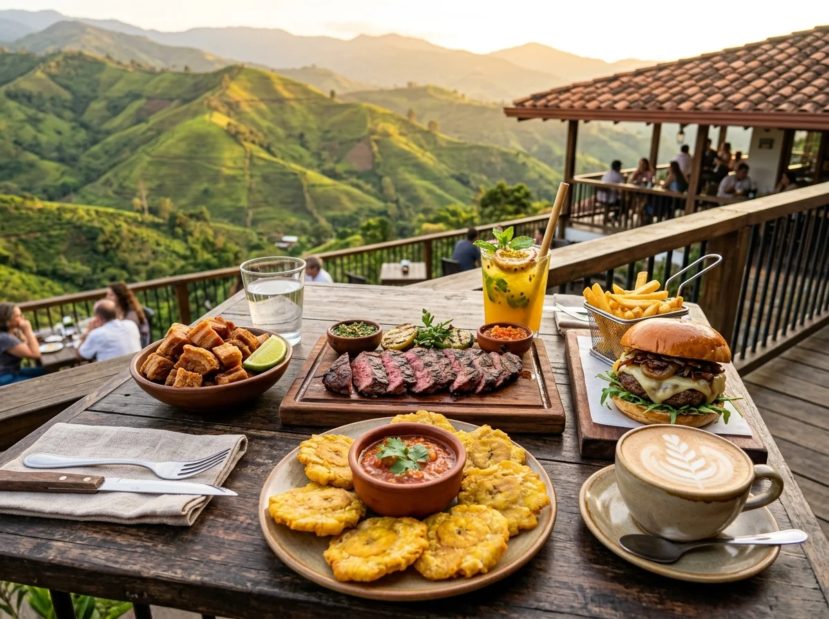 Parrilla, comida campesina y café servidos en la terraza de Venga Pues Mirador